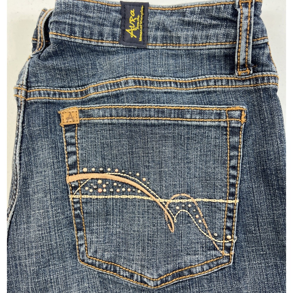 Aura Wrangler Women's Blue Denim Cowgirl Jeans Metal Stud Embellishment Size 14
